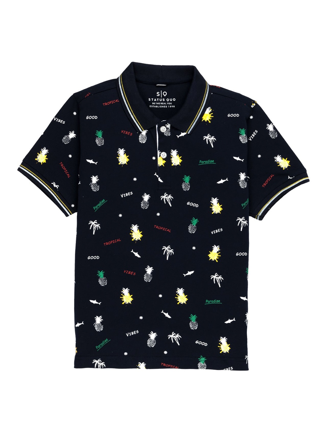 

Status Quo Boys Printed Polo Collar Cotton T-shirt, Navy blue