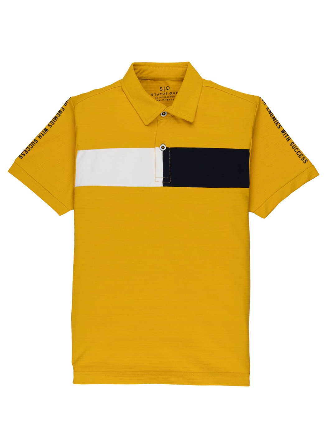 

Status Quo Boys Colourblocked Polo Collar Cotton T-shirt, Mustard