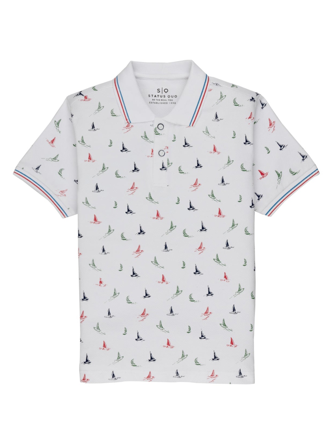 

Status Quo Boys Conversational Printed Polo Collar Cotton T-shirt, White