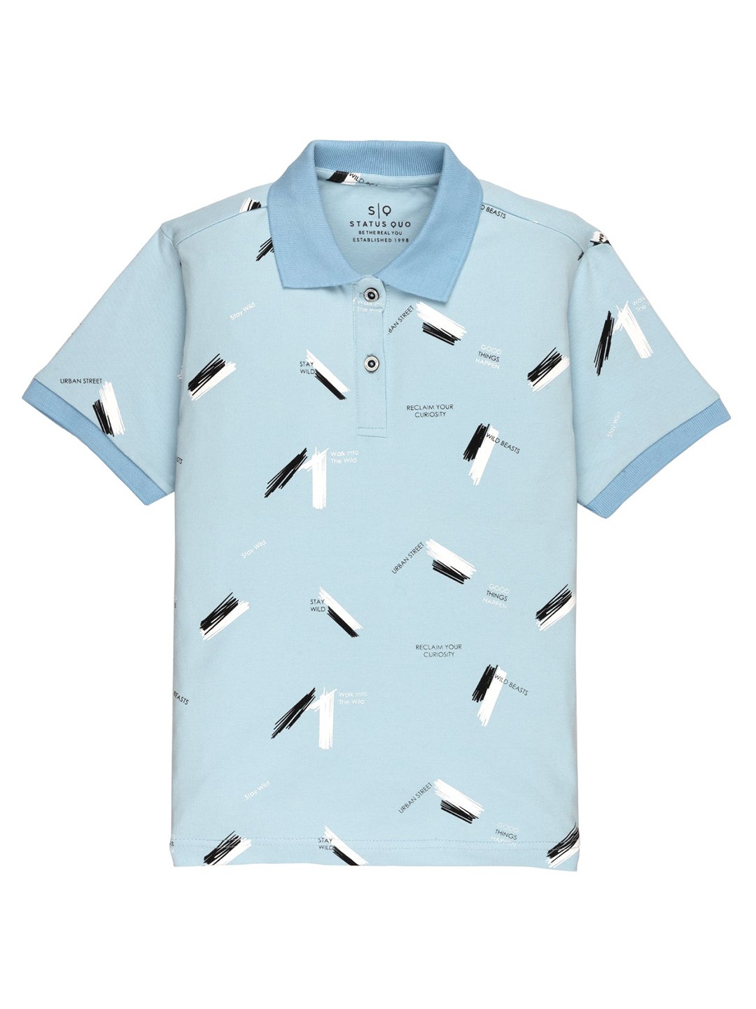 

Status Quo Boys Printed Polo Collar Cotton T-shirt, Blue