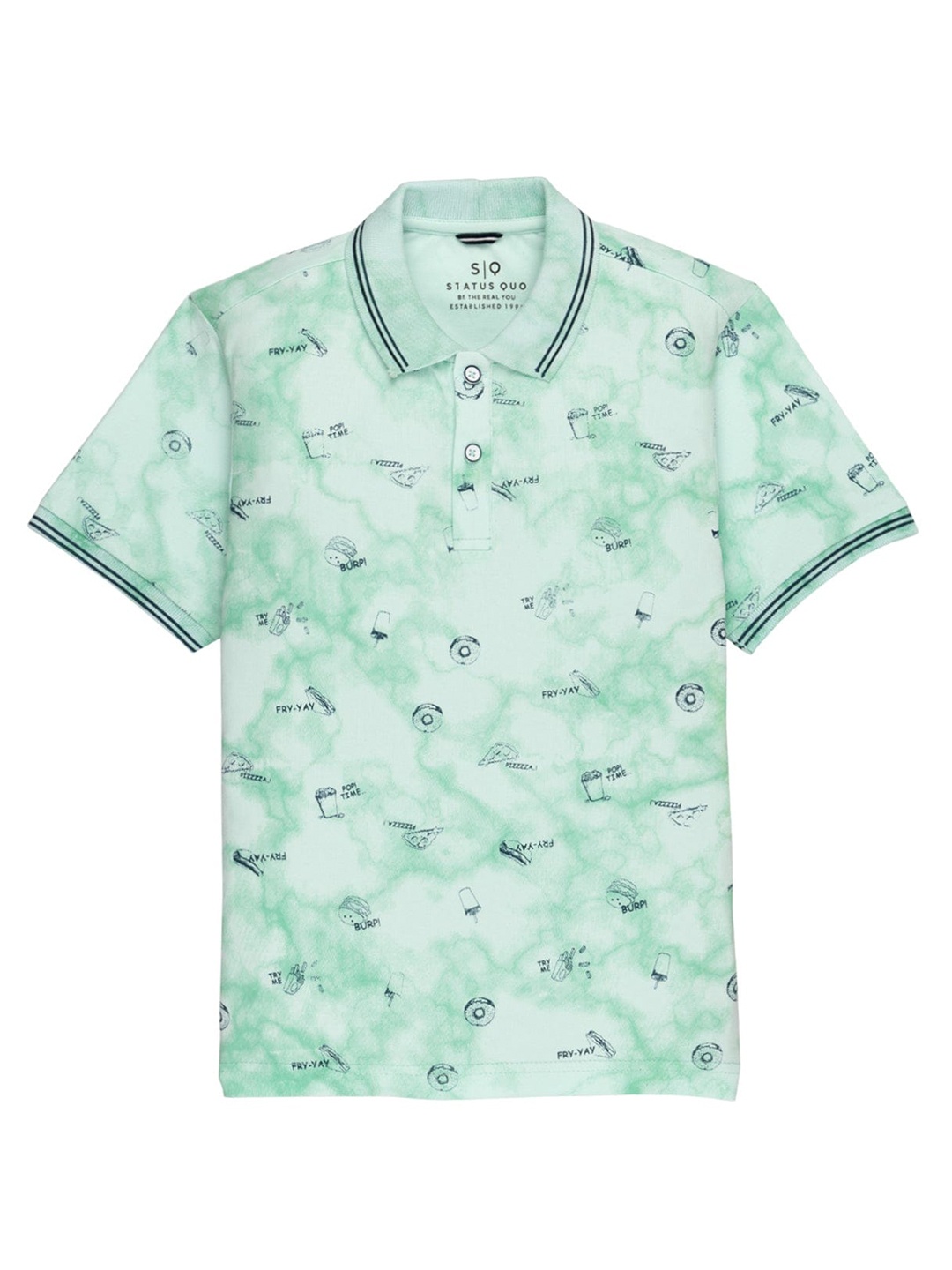 

Status Quo Boys Printed Polo Collar Cotton T-shirt, Green