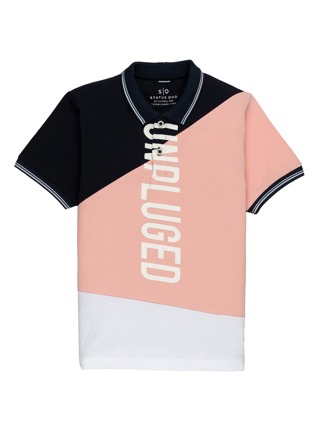 

Status Quo Boys Colourblocked Polo Collar Cotton T-shirt, Navy blue