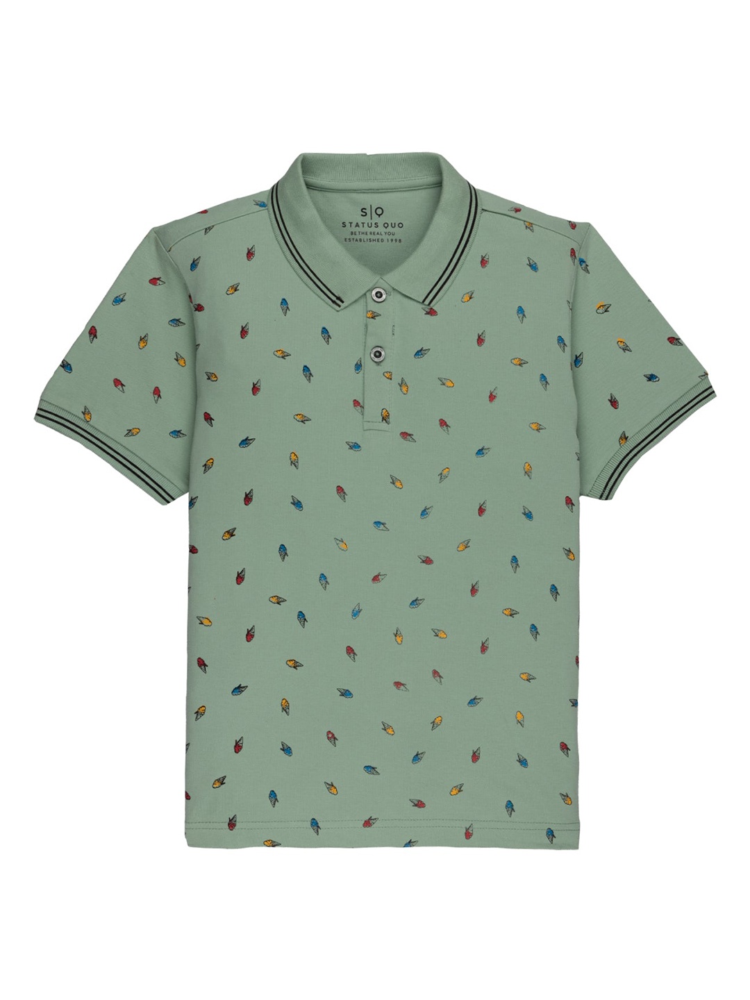 

Status Quo Boys Conversational Printed Polo Collar Cotton T-shirt, Green