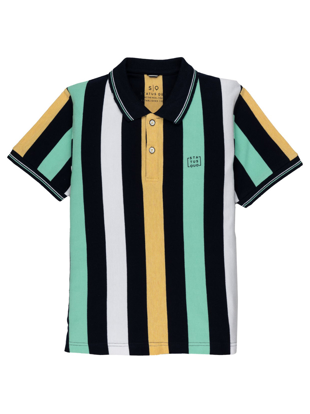 

Status Quo Boys Striped Polo Collar T-shirt, Black