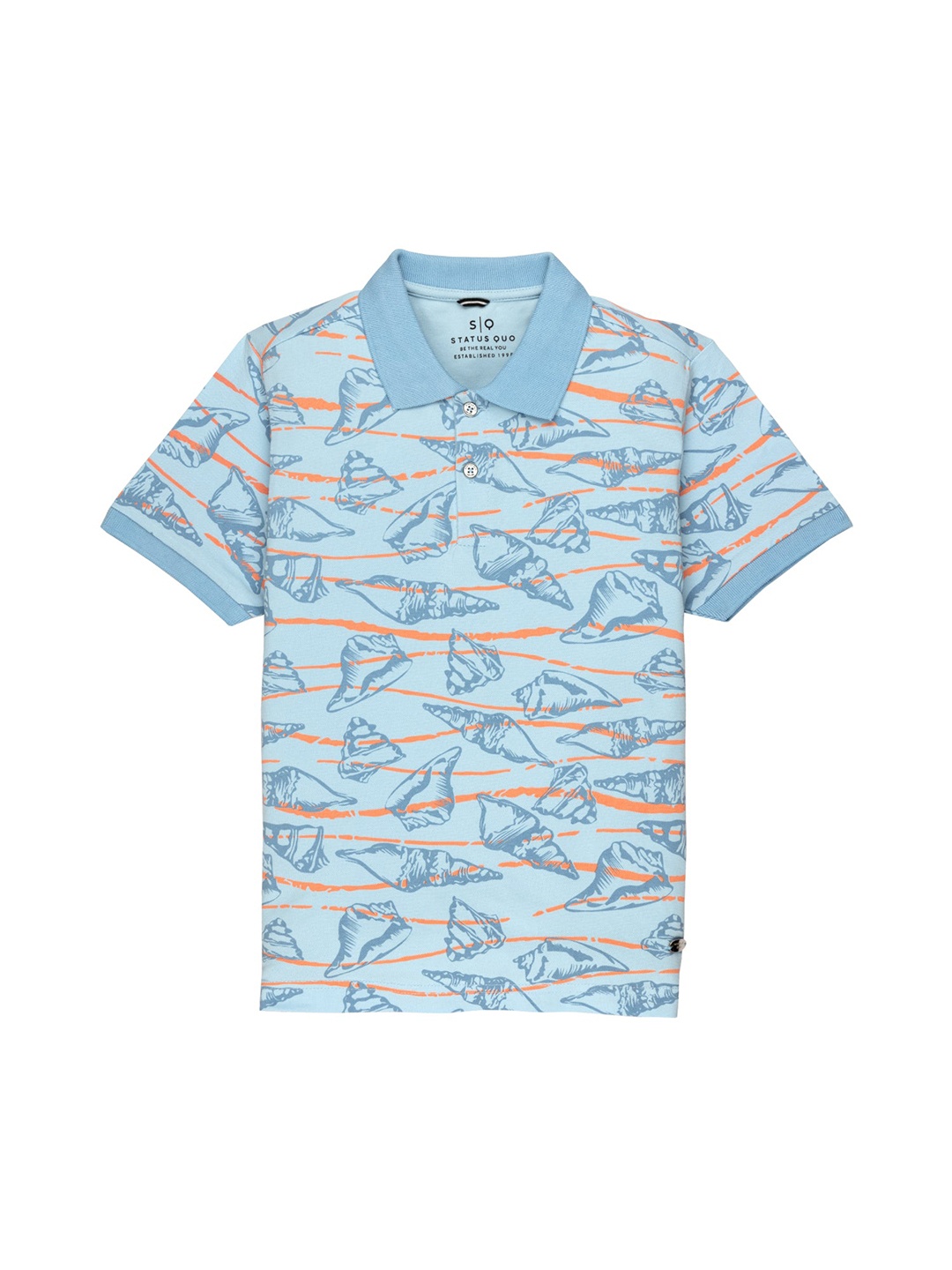

Status Quo Boys Abstract Printed Polo Collar Cotton T-shirt, Blue