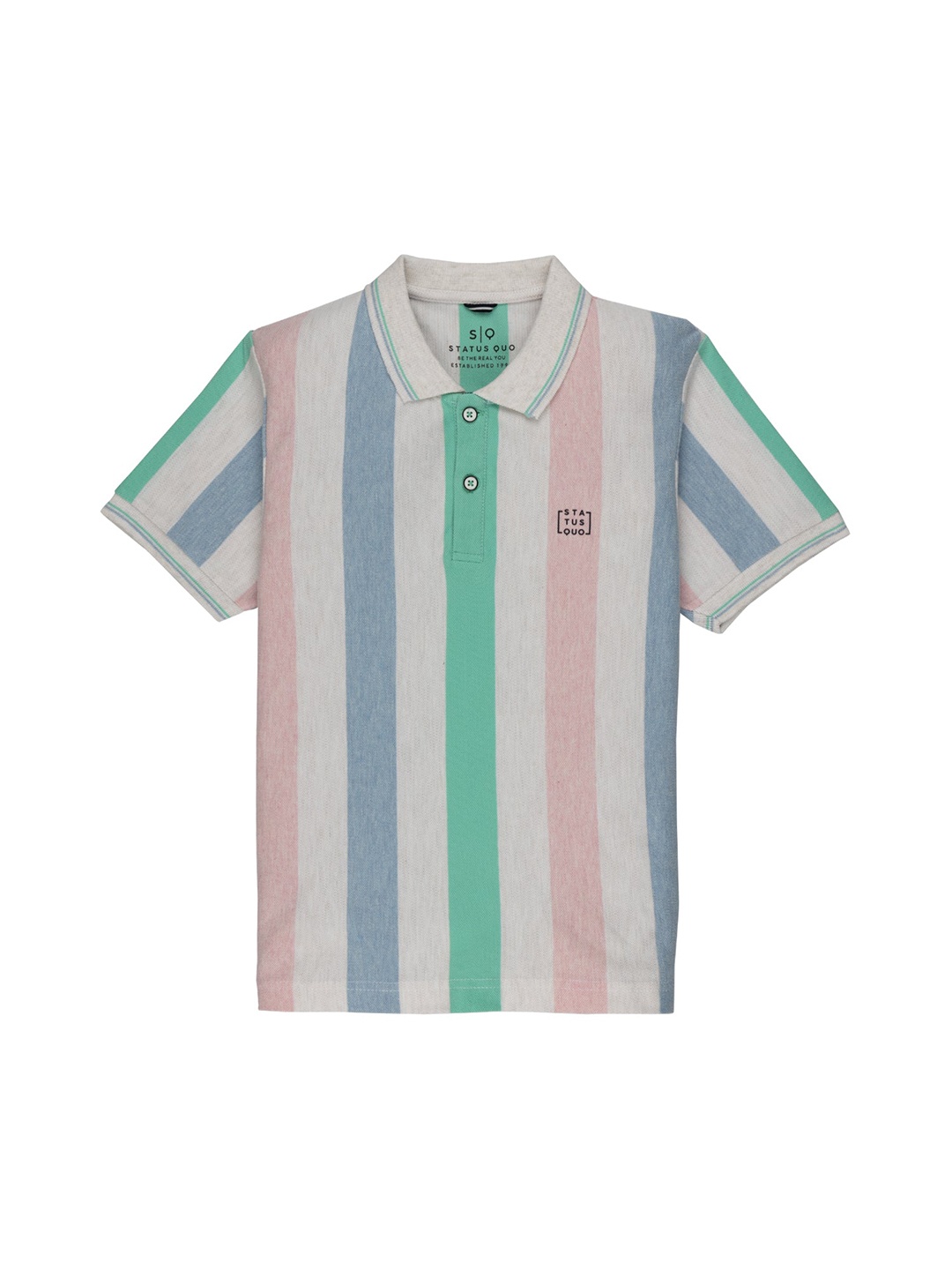 

Status Quo Boys Pastel Striped Polo Cotton T-shirt, Off white