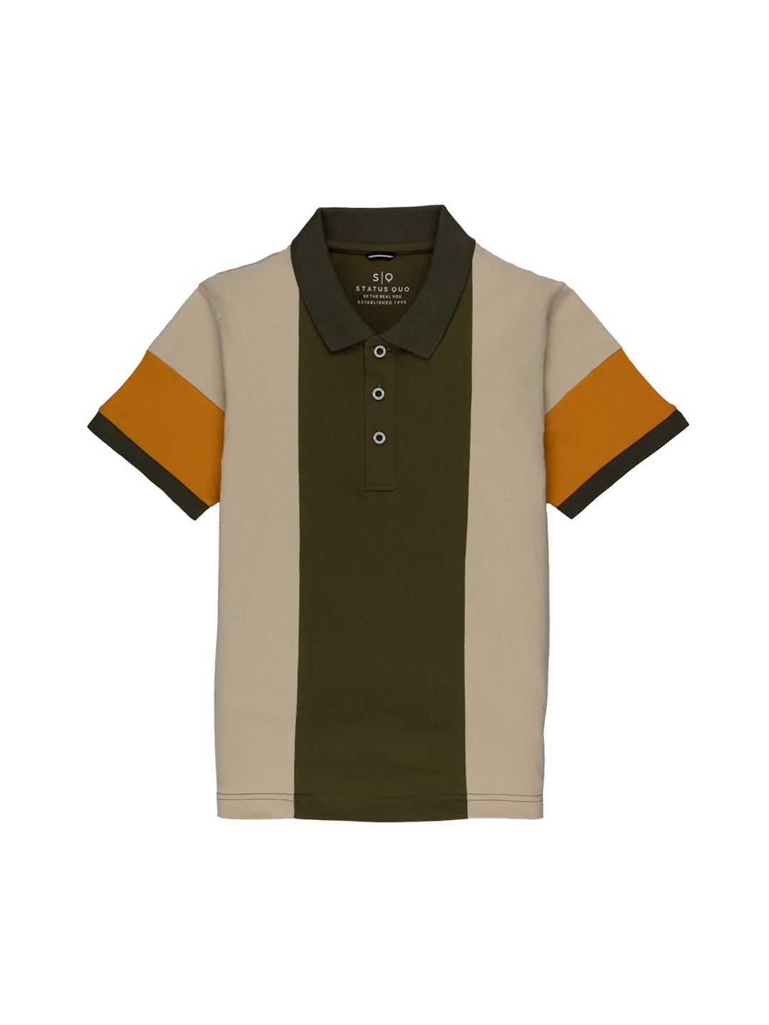 

Status Quo Boys Colourblocked Polo Collar Cotton T-shirt, Olive