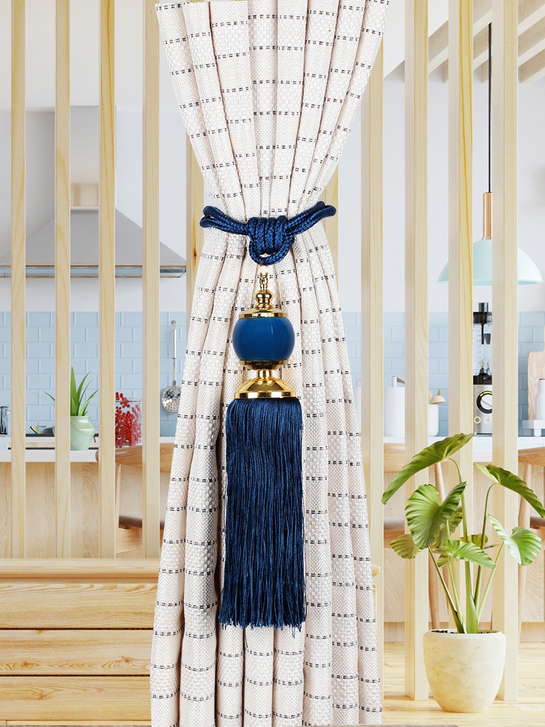 

ROMEE 2 Pieces Blue Decorative Curtain Tiebacks Tassels