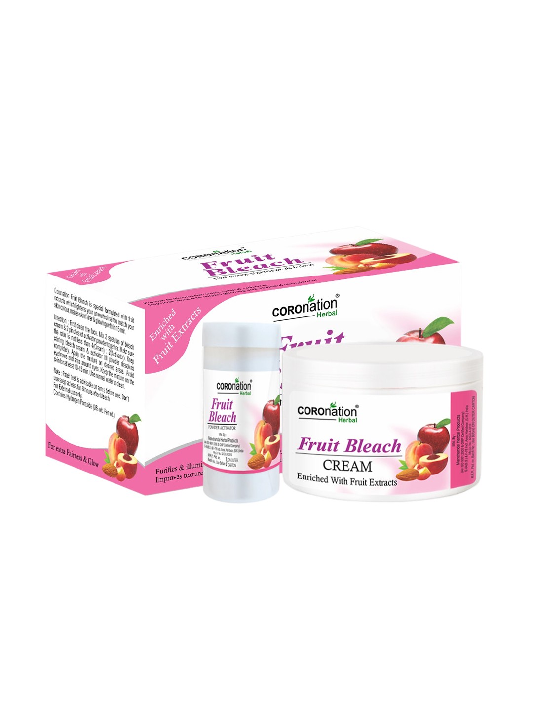 

COROnation Herbal Fruit Bleach Cream 200g with Powder Activator 50g, White