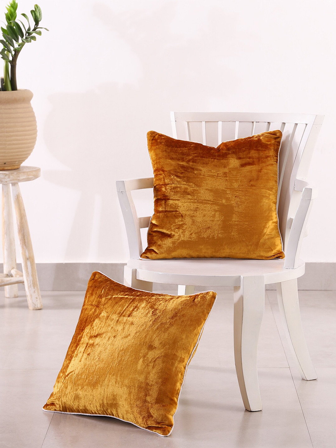 

HANDICRAFT PALACE Mustard Yellow 2 Pieces Velvet Square Cushion Covers