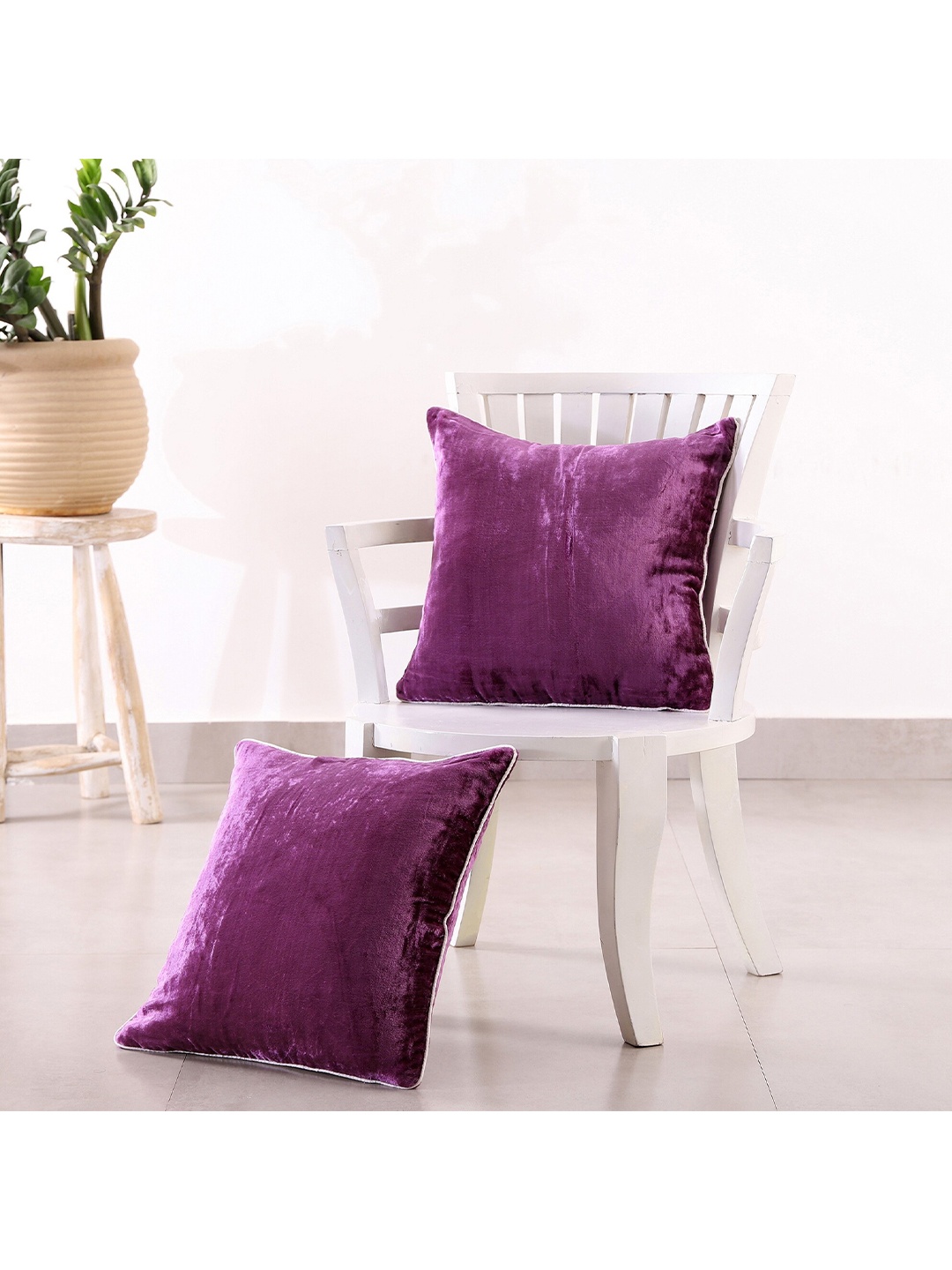 

HANDICRAFT PALACE Purple 2 Pieces Velvet Square Cushion Covers