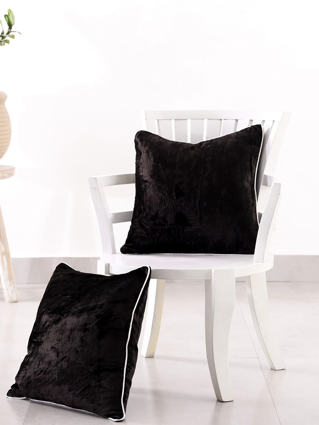 

HANDICRAFT PALACE Black 2 Pieces Velvet Square Cushion Covers