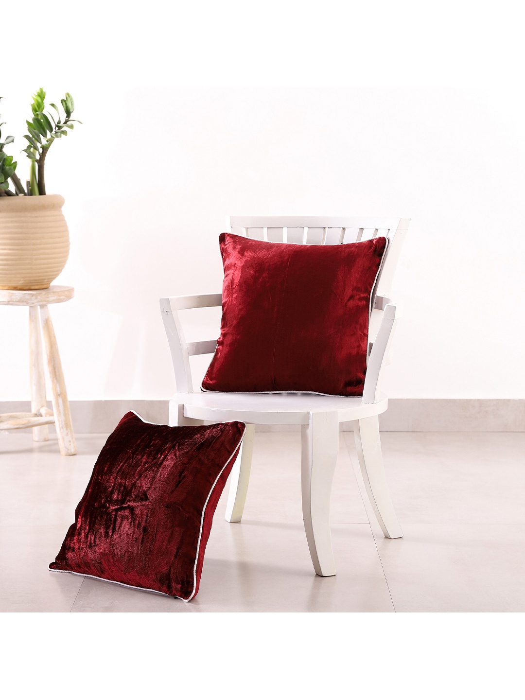 

HANDICRAFT PALACE Maroon 2 Pieces Velvet Square Cushion Covers
