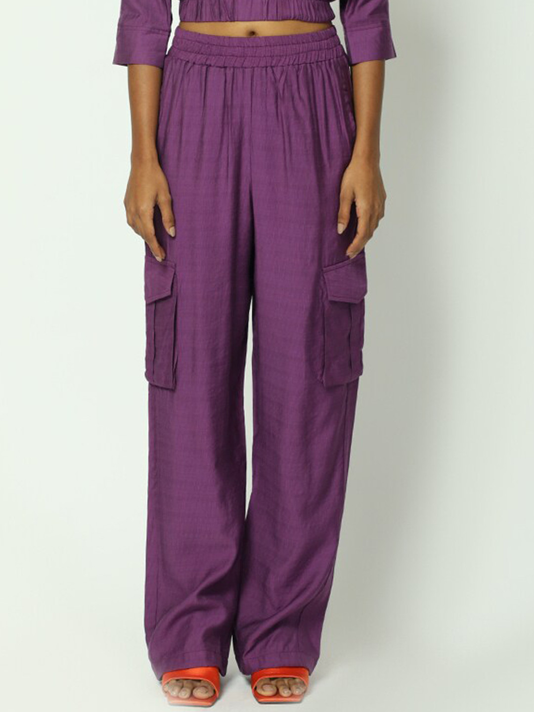 

MISSY Women High-Rise Cargos Trousers, Purple