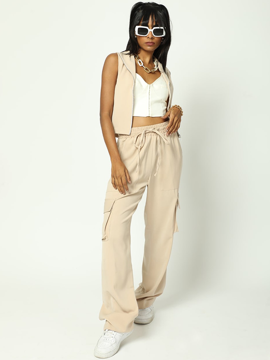 

MISSY Women Beige Crop Tailored Jacket