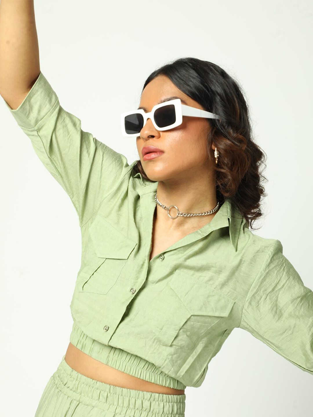 

MISSY Shirt Style Crop Top, Green