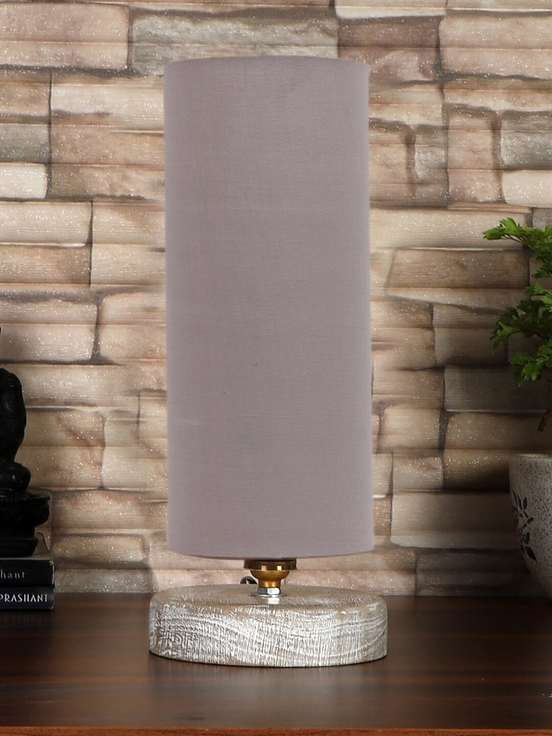 

Devansh Grey & White Cotton Table Lamps With Wood Base