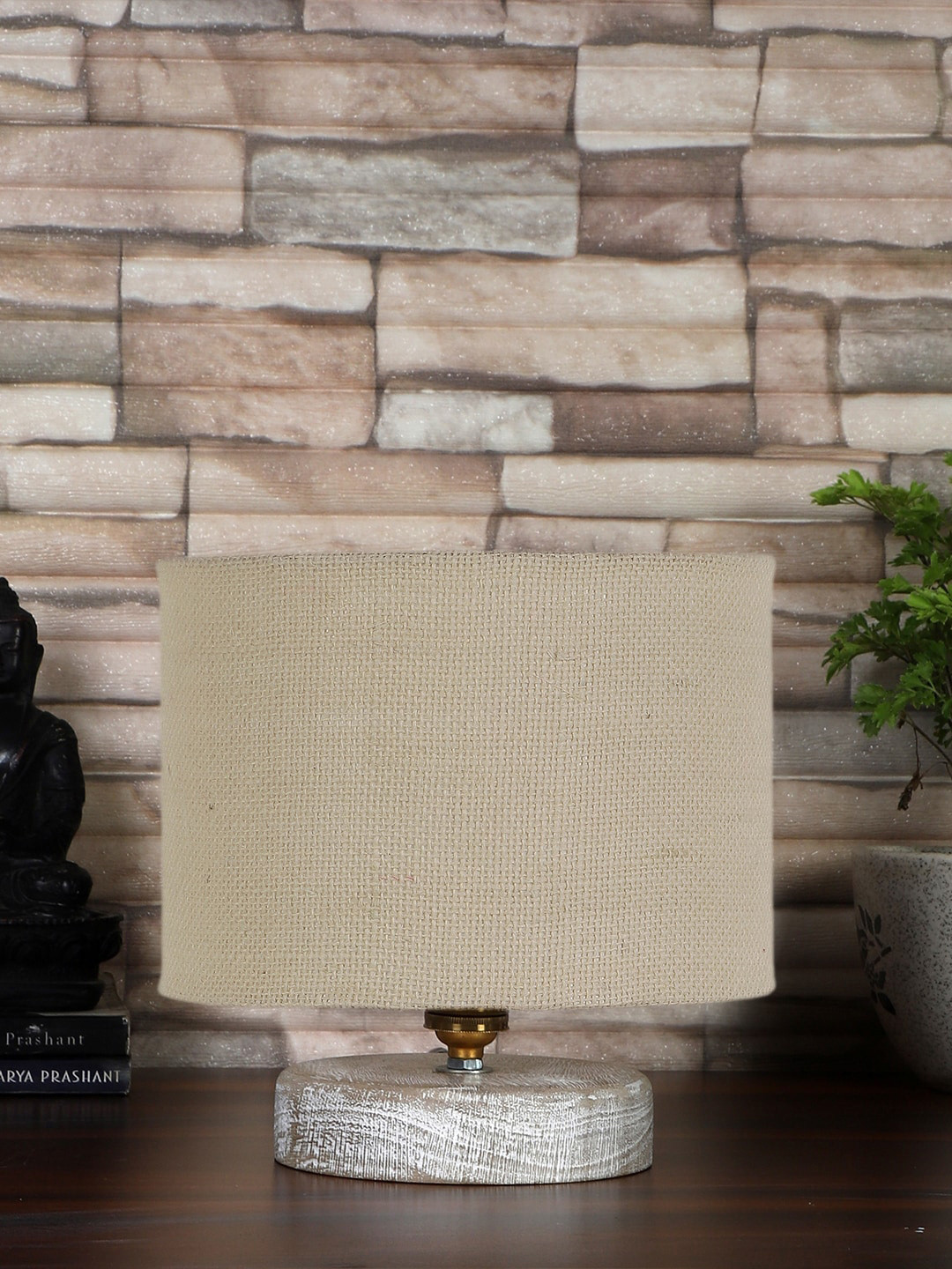 

Devansh Beige & White Textured Jute Table Lamp With Wood Base