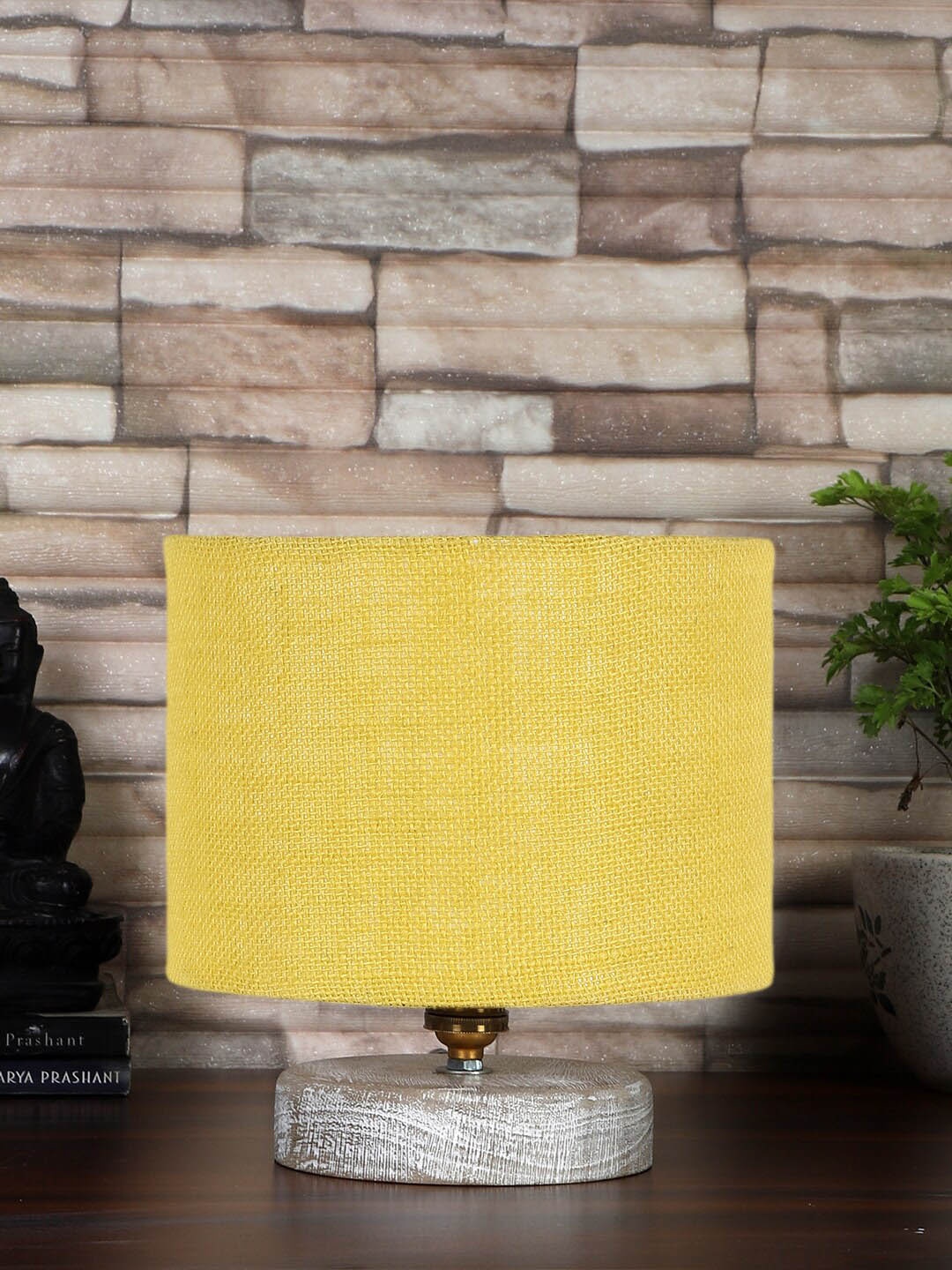 

Devansh Yellow & White Jute Textured Table Lamps With Wood Base