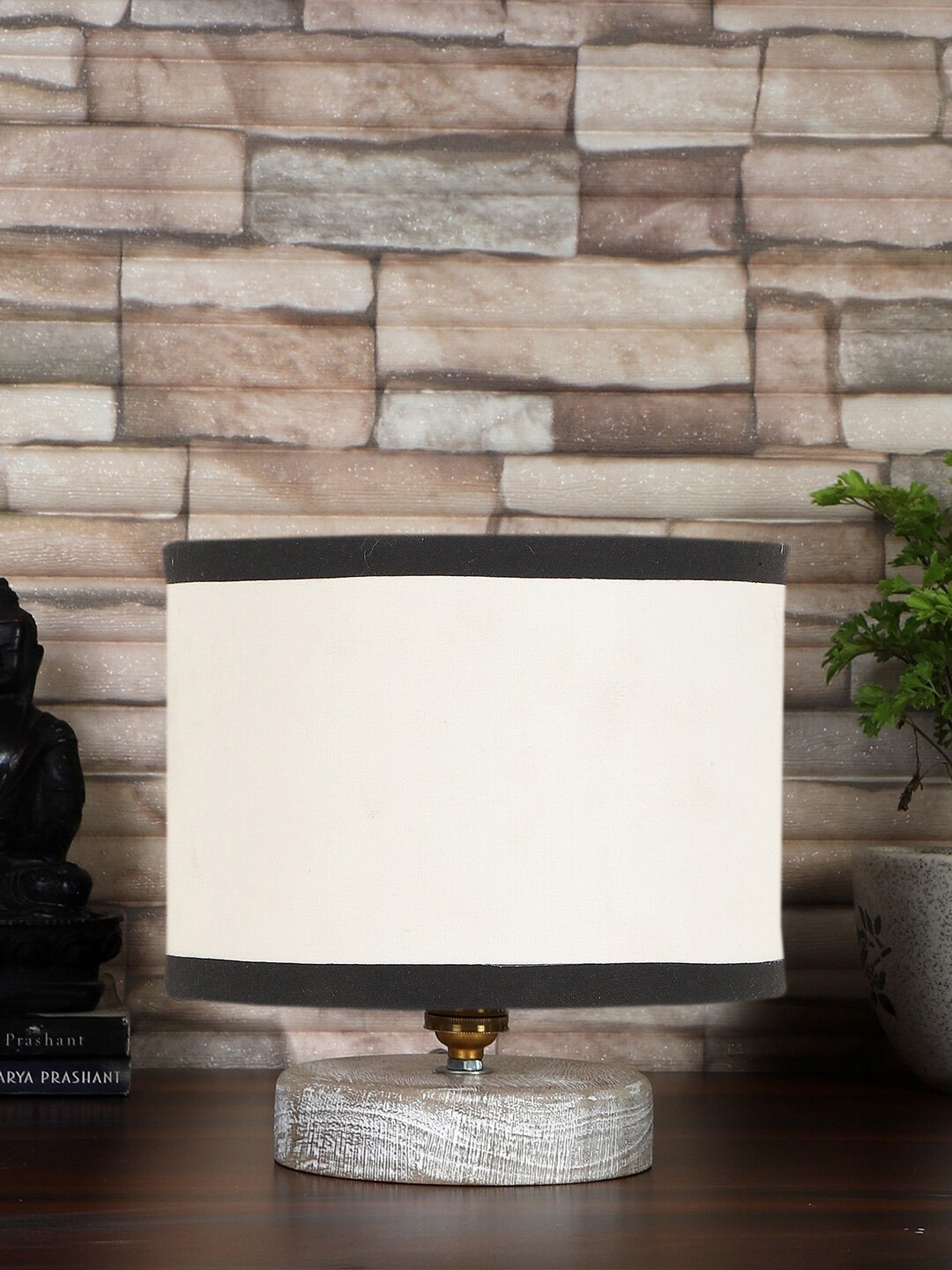 

Devansh Black & White Cotton Table Lamp With Wood Base