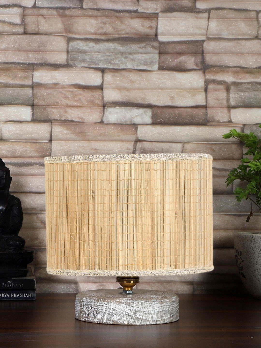 

Devansh Beige & White Textured Jute Table Lamp With Wood Base