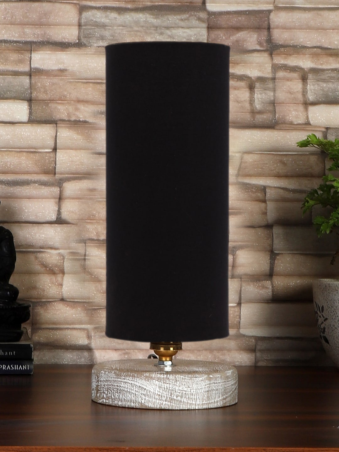 

Devansh Black & White Textured Cotton Table Lamp With Wood Base