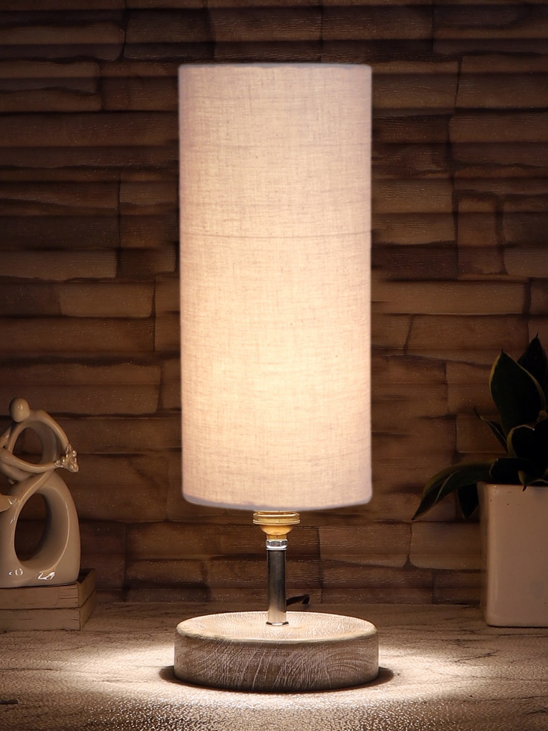 

Devansh Grey & White Textured Cotton Table Lamp With Wood Base