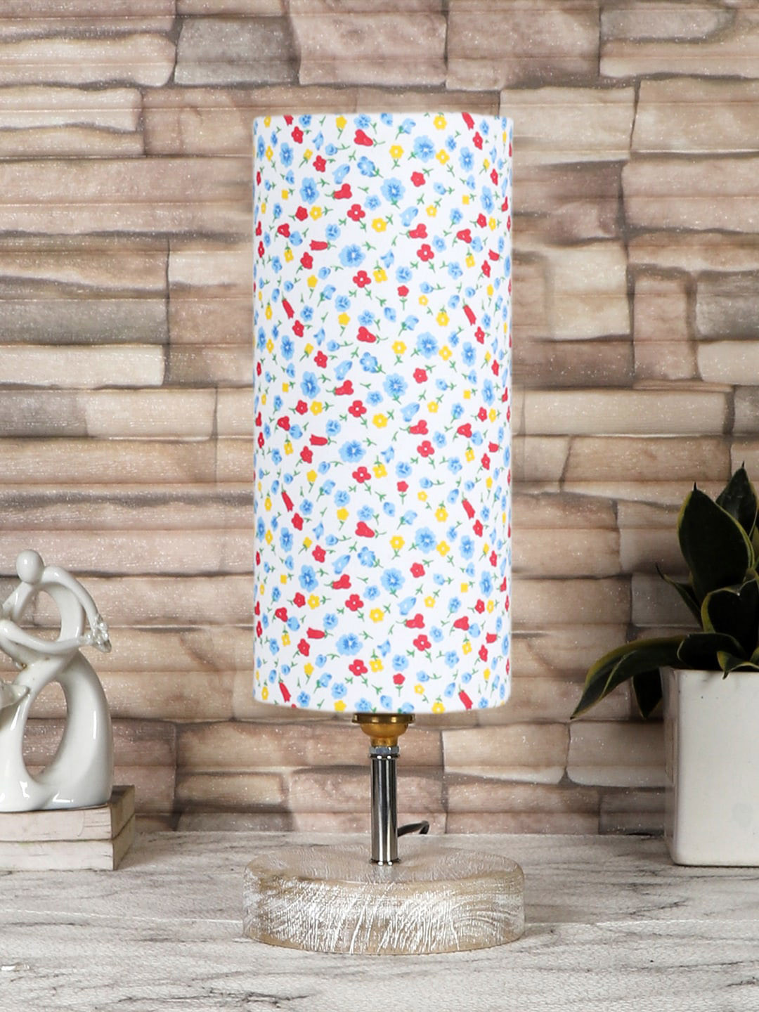 

Devansh Blue & White Printed Cotton Table Lamp With Wood Base