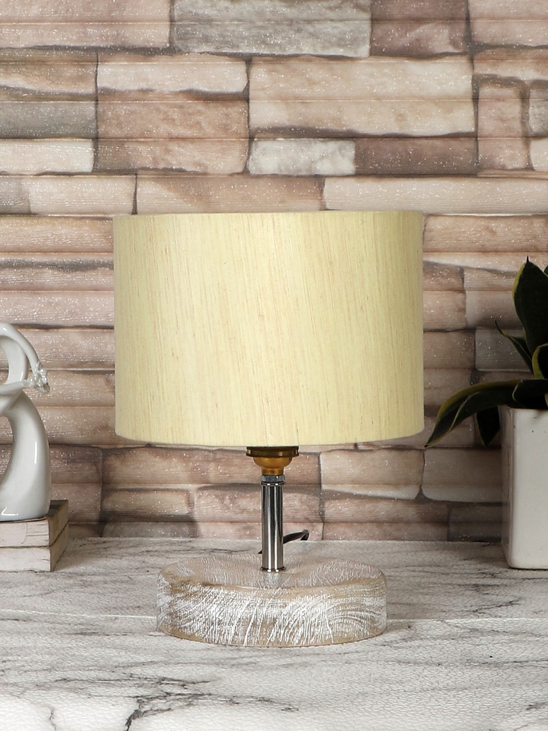 

Devansh Off-White Textured Cotton Table Lamp With Wood Base