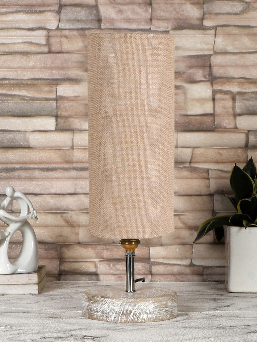 

Devansh Beige & White Jute Textured Table Lamp With Wood Base