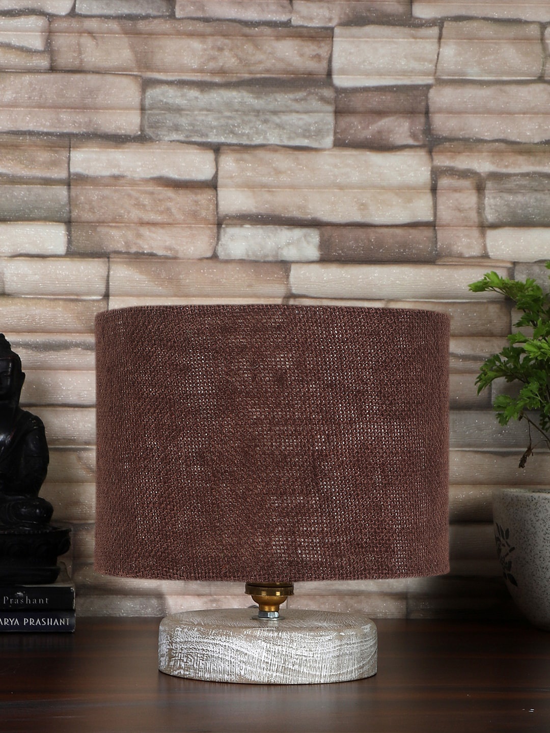 

Devansh Brown & White Textured Jute Table Lamp With Wood Base