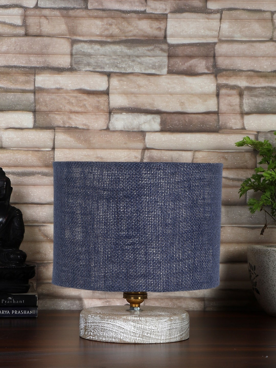 

Devansh Blue & White Textured Jute Table Lamp With Wood Base