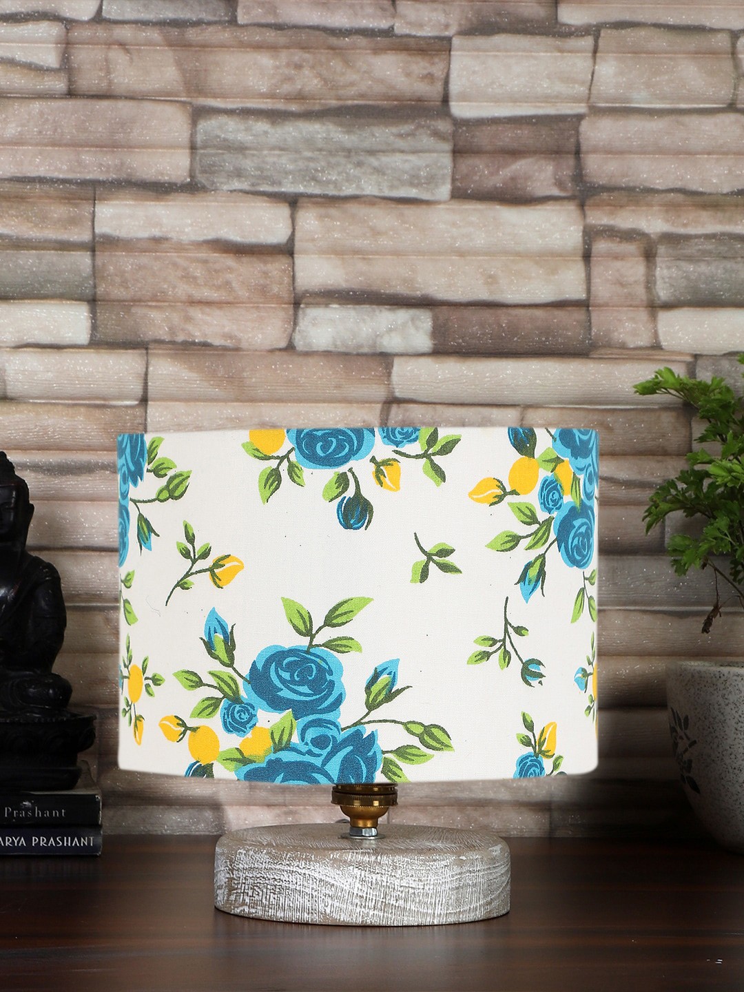 

Devansh Blue & White Printed Cotton Table Lamp With Wood Base