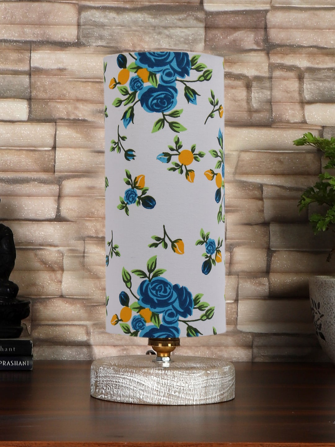 

Devansh Blue & White Printed Cotton Table Lamp With Wood Base