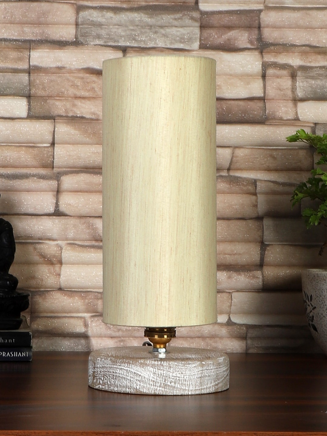 

Devansh Off-White & White Textured Cotton Table Lamp With Wood Base