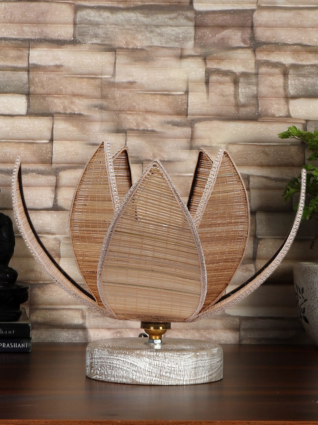 

Devansh Beige & White Textured Bamboo Table Lamp With Wood Base