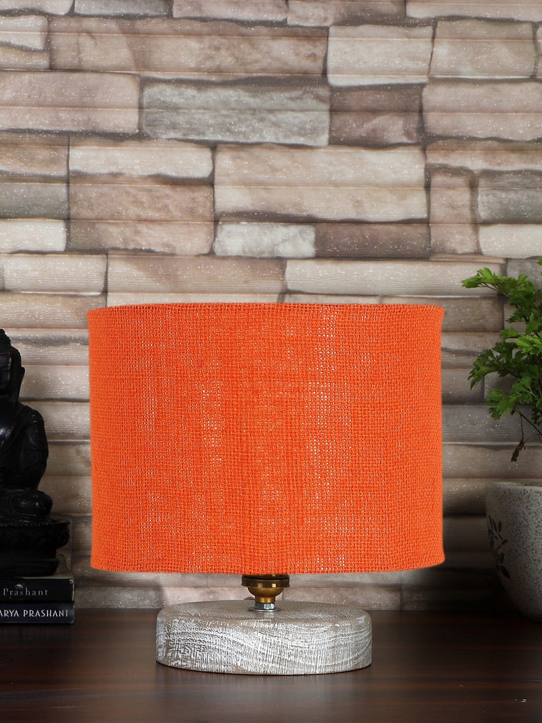 

Devansh Orange & White Textured Jute Table Lamp With Wood Base