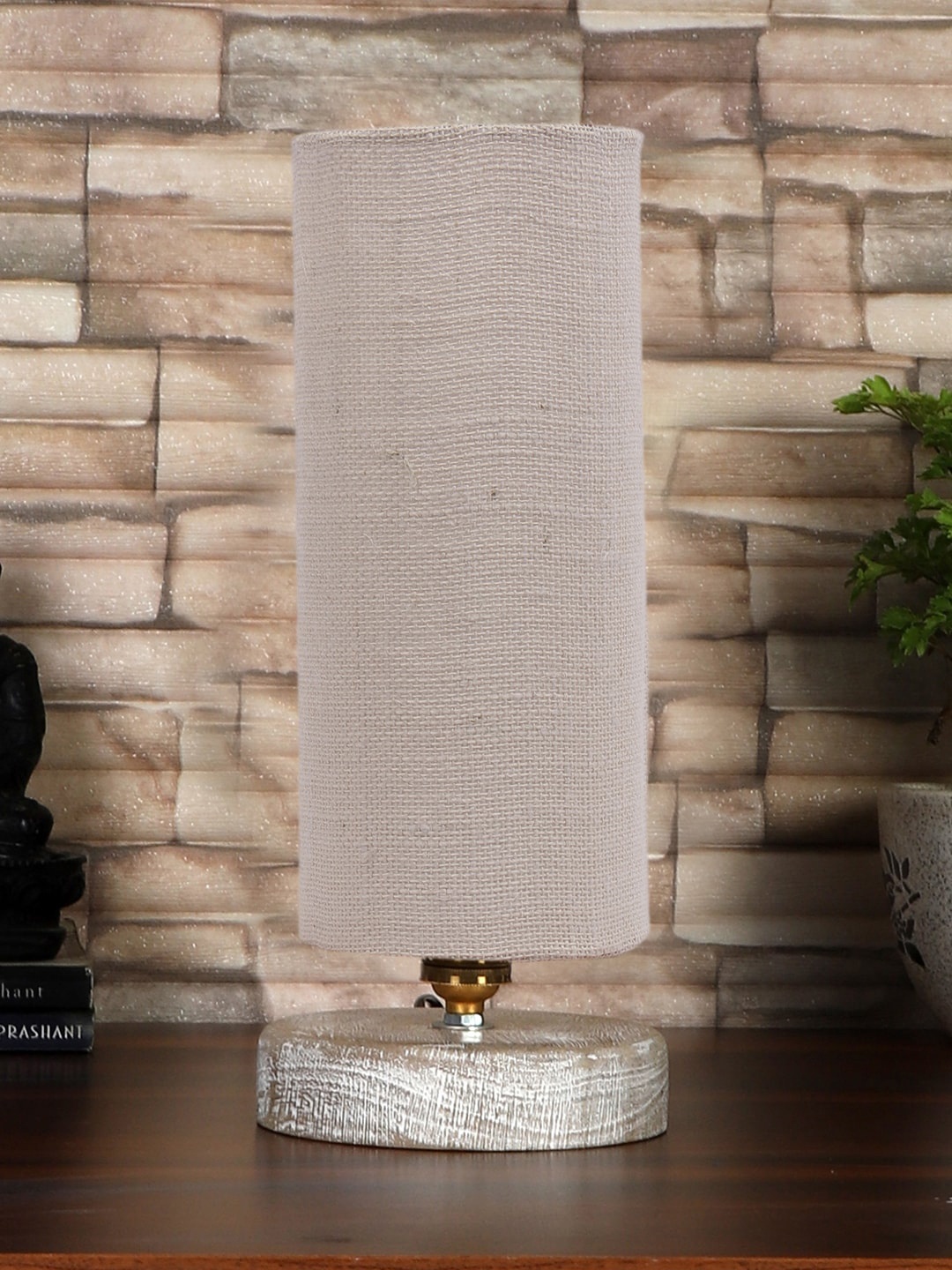 

Devansh Beige & White Textured Jute Table Lamp With Wood Base