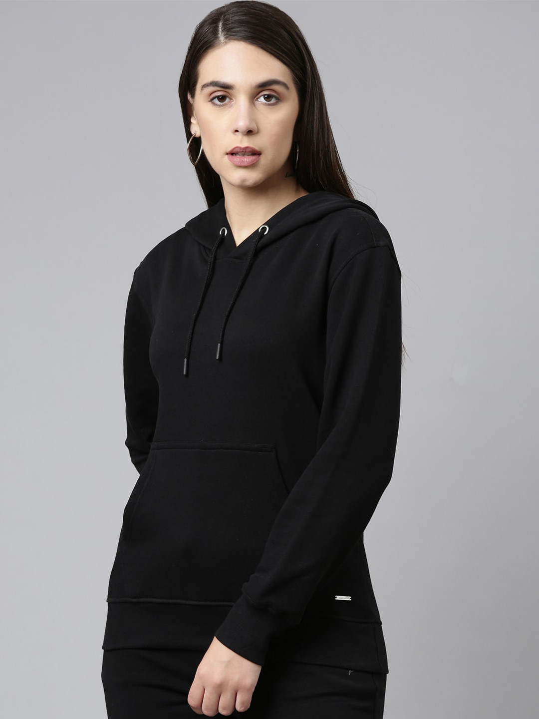 

TWIN BIRDS Women Hooded Cotton Sweatshirt, Black