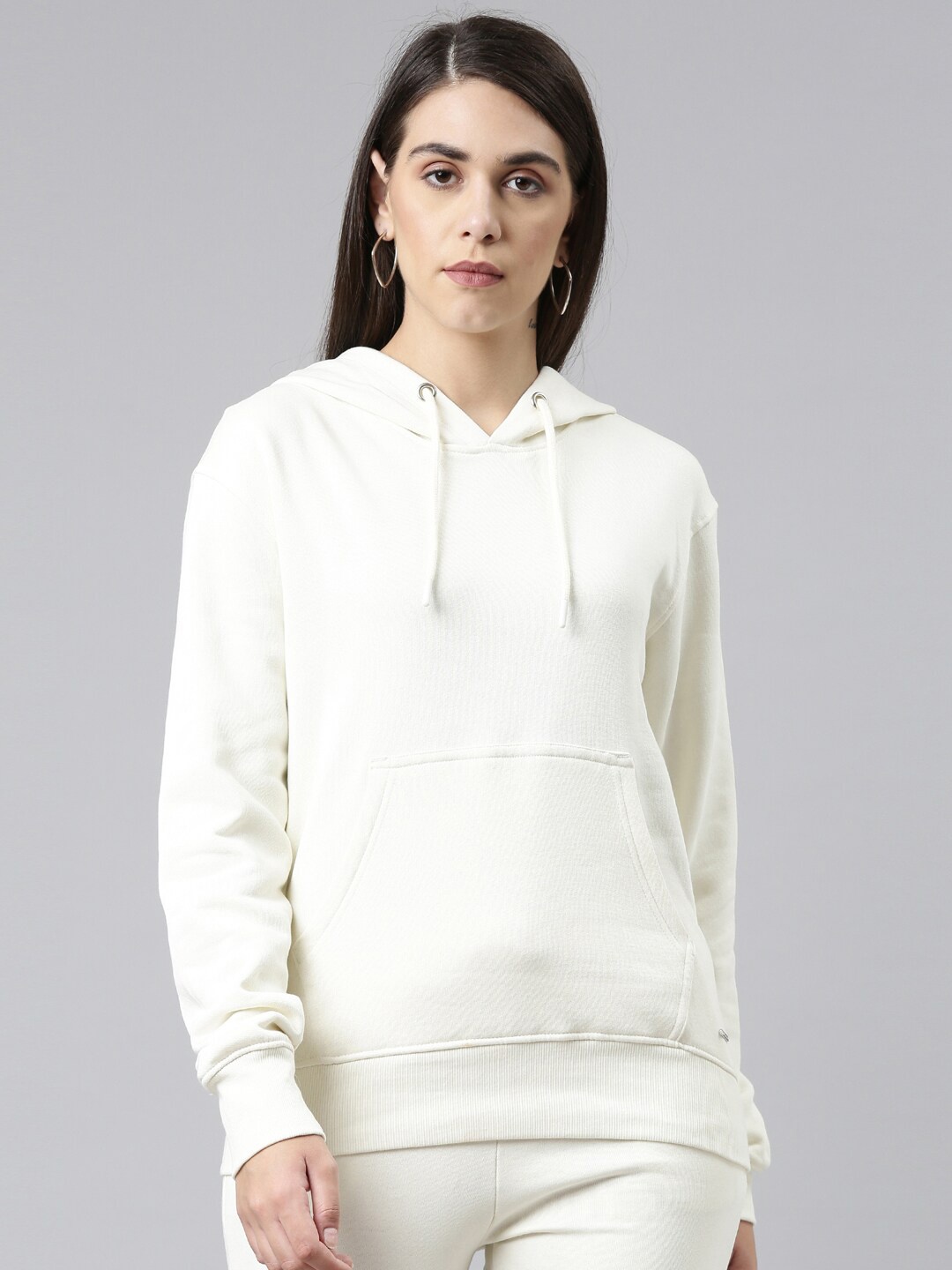 

TWIN BIRDS Women Hooded Cotton Sweatshirt, Off white