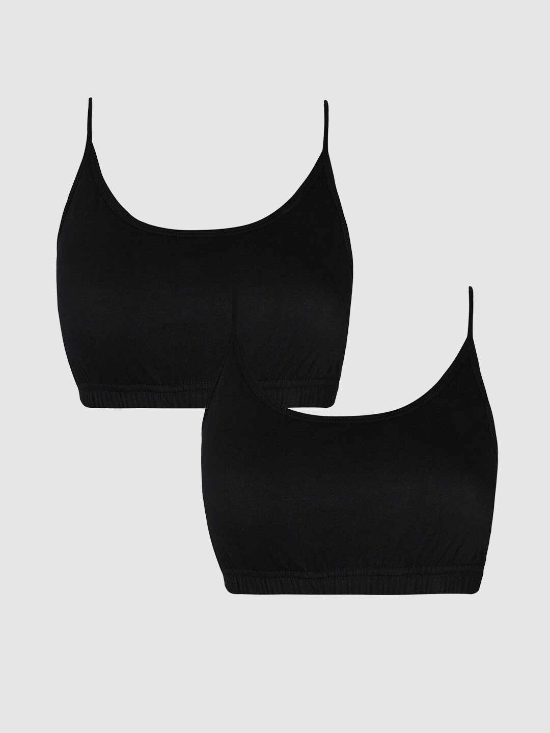 

YK Pack of 2 Cotton Non Padded Slip On Bra, Black