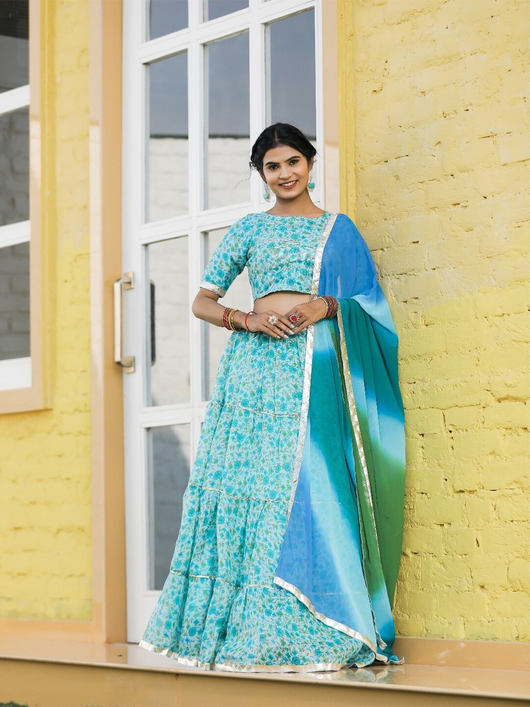 

Indi INSIDE Printed Ready to Wear Lehenga & Unstitched Blouse With Dupatta, Blue