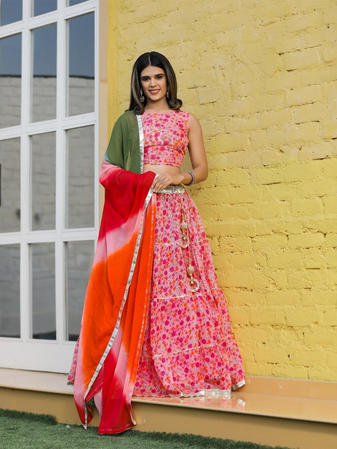 

Indi INSIDE Printed Ready to Wear Lehenga & Unstitched Blouse With Dupatta, Pink