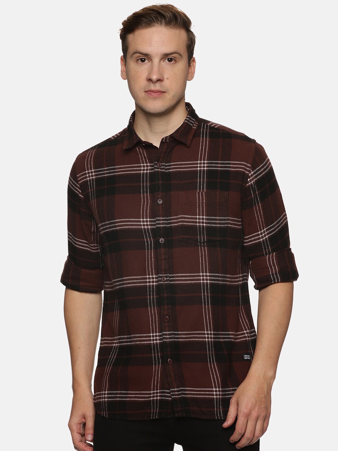 

IMPACKT Men Tartan Checks Cotton Casual Shirt, Maroon