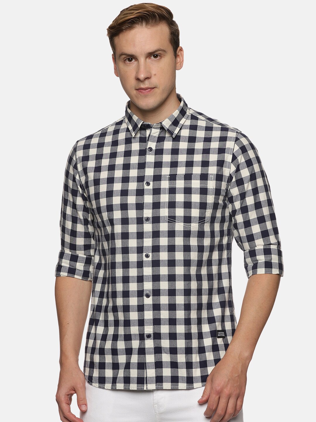 

IMPACKT Men Gingham Checks Cotton Casual Shirt, White