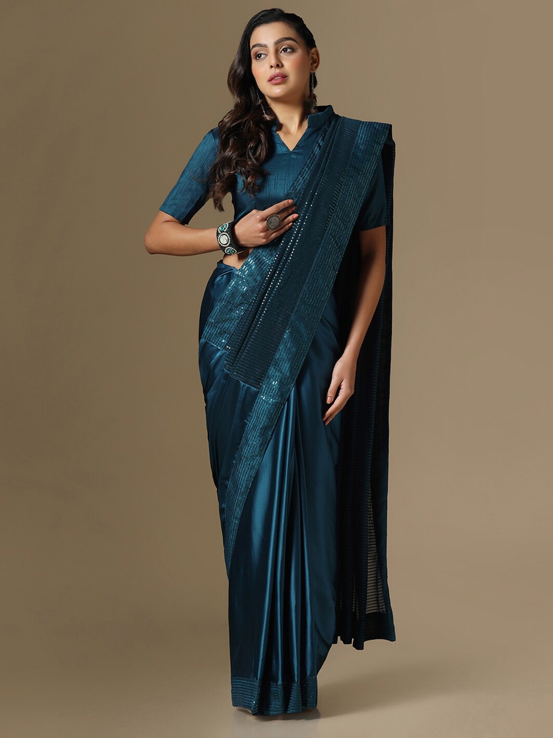 

Satrani Sequin Work Embellished Saree, Blue