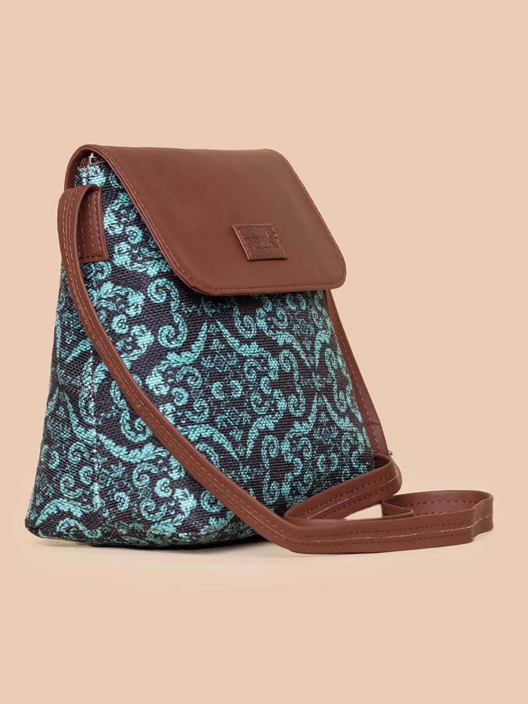 

ZOUK Green Floral Printed Structured Sling Bag