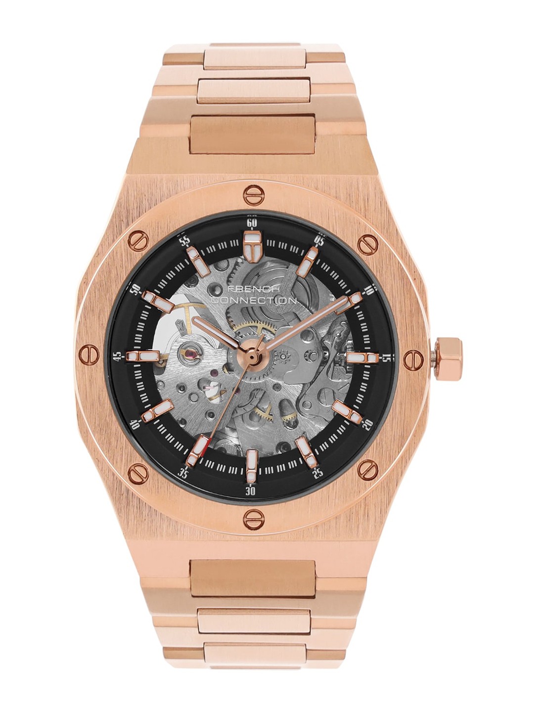 

French Connection Men Skeleton Dial & Bracelet Style Straps Automatic Watch FCA02-3, Silver