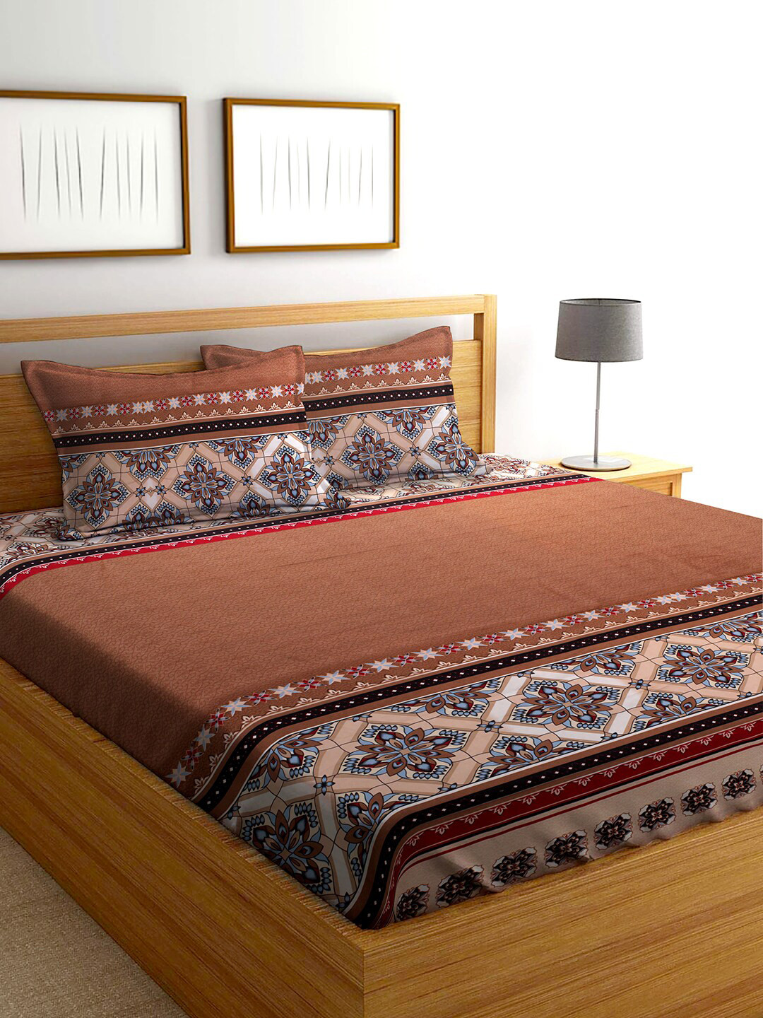 

AEROHAVEN Brown & Maroon 210 TC Flat Cotton King Bedsheet with 2 Pillow Covers