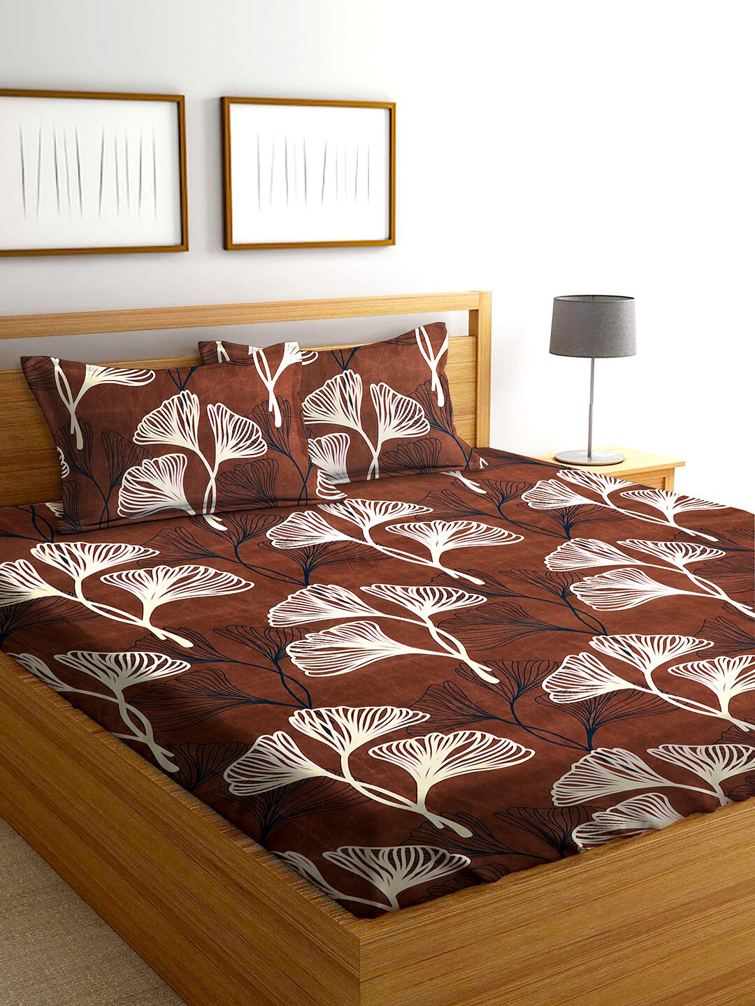 

AEROHAVEN Brown & White Floral 210 TC Flat Cotton King Bedsheet with 2 Pillow Covers